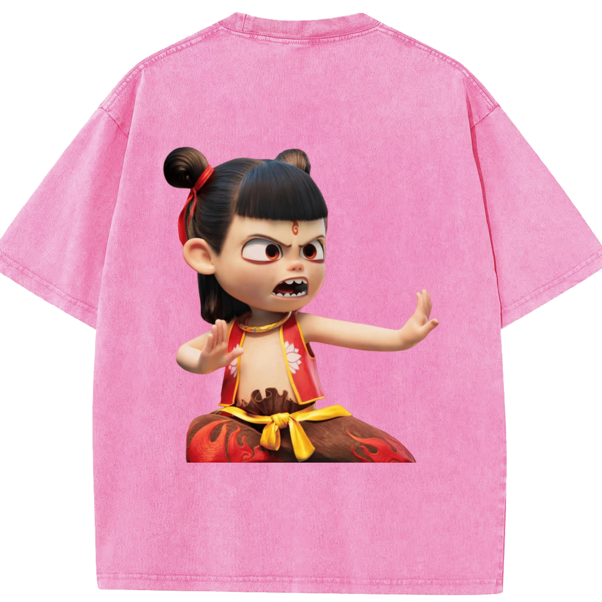（画像用） Ne Zha 2 ナタ 魔童の大暴れ 綿100% ヴィンテージ風 半袖Tシャツ（背面プリント）